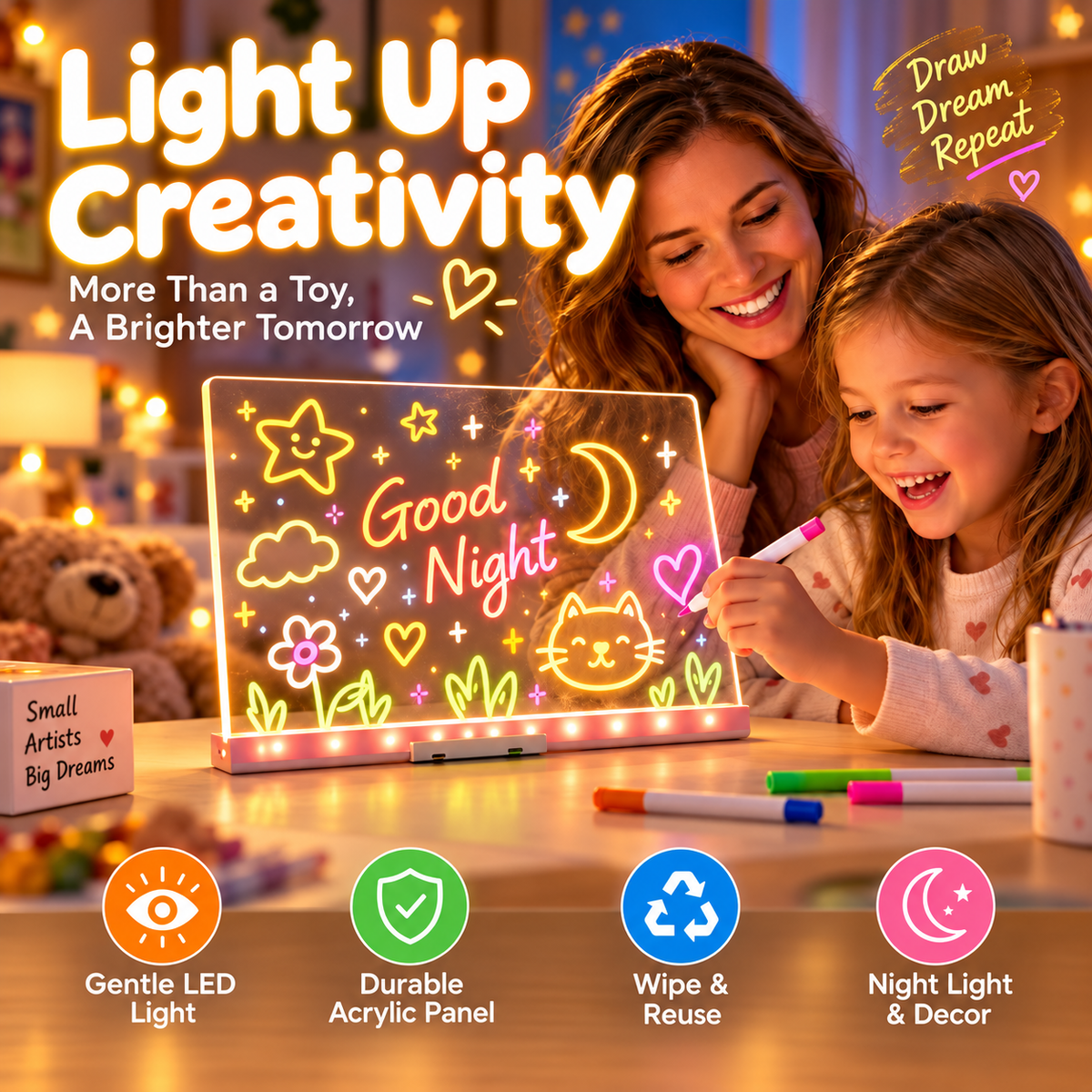 LED Drawing Board for Kids – Erasable Acrylic Art Board