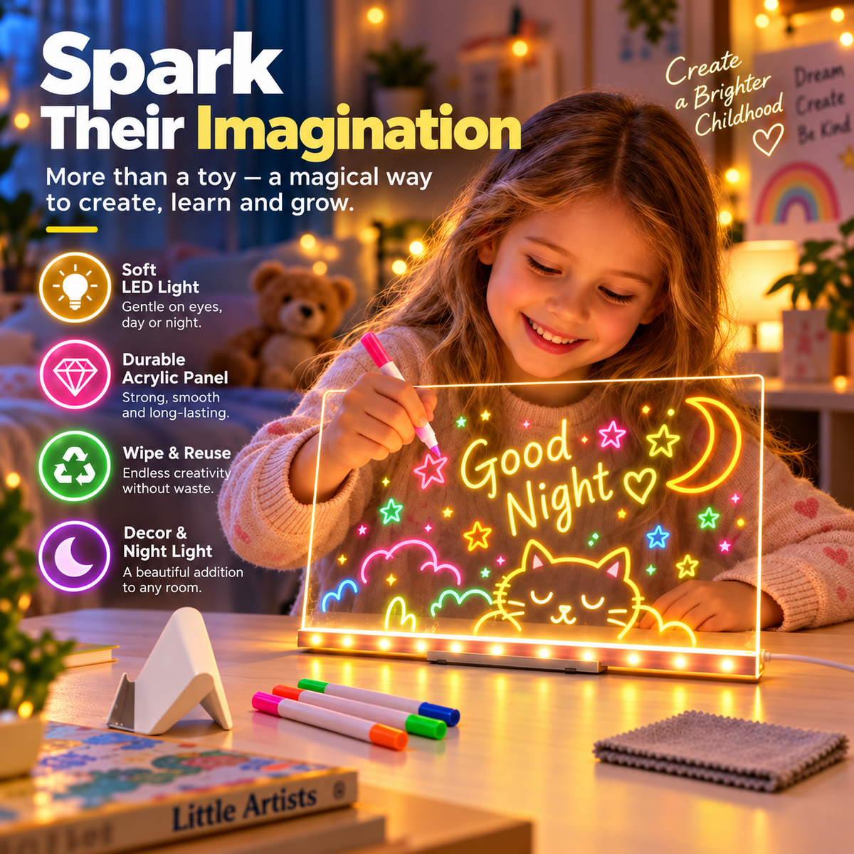 LED Drawing Board for Kids – Erasable Acrylic Art Board
