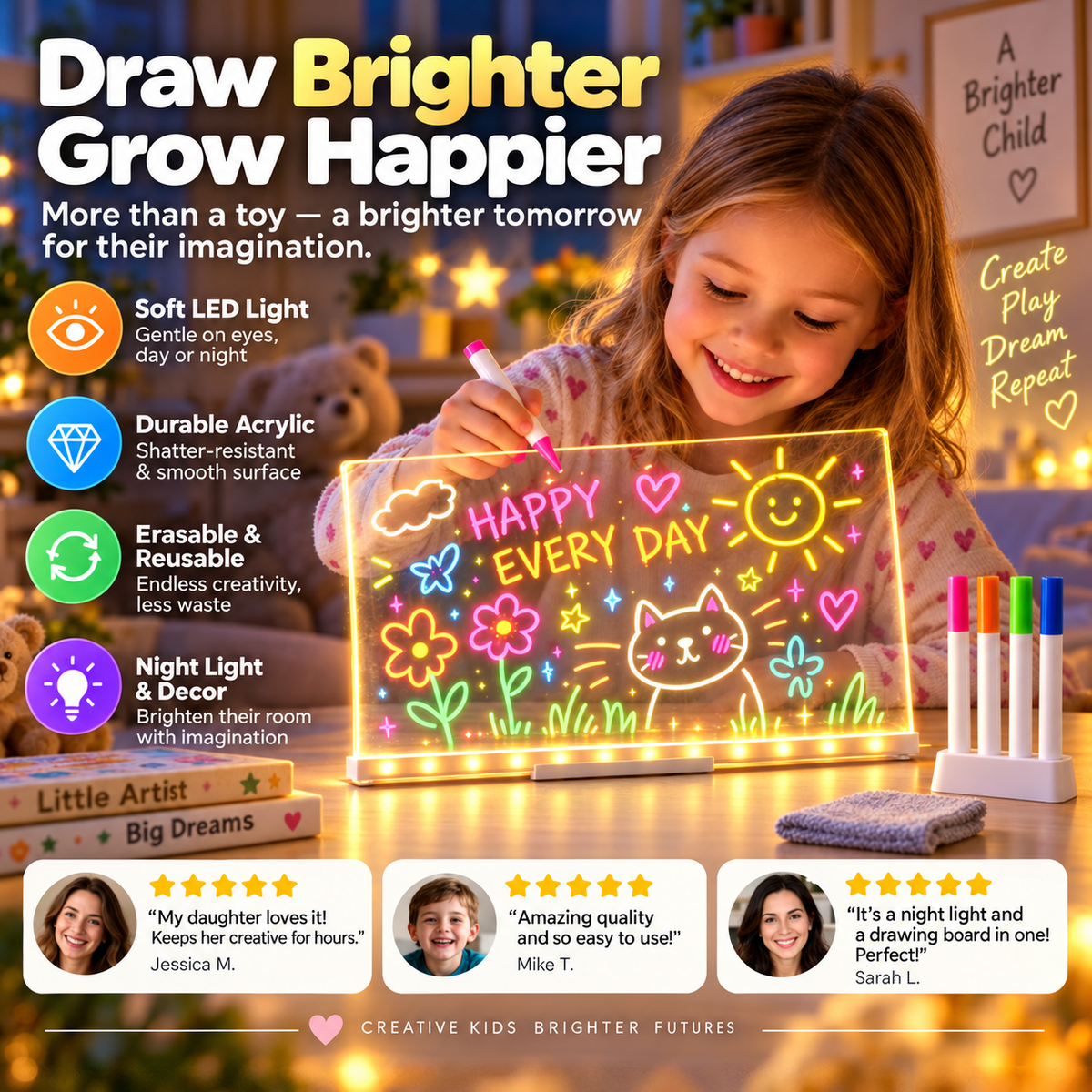 LED Drawing Board for Kids – Erasable Acrylic Art Board