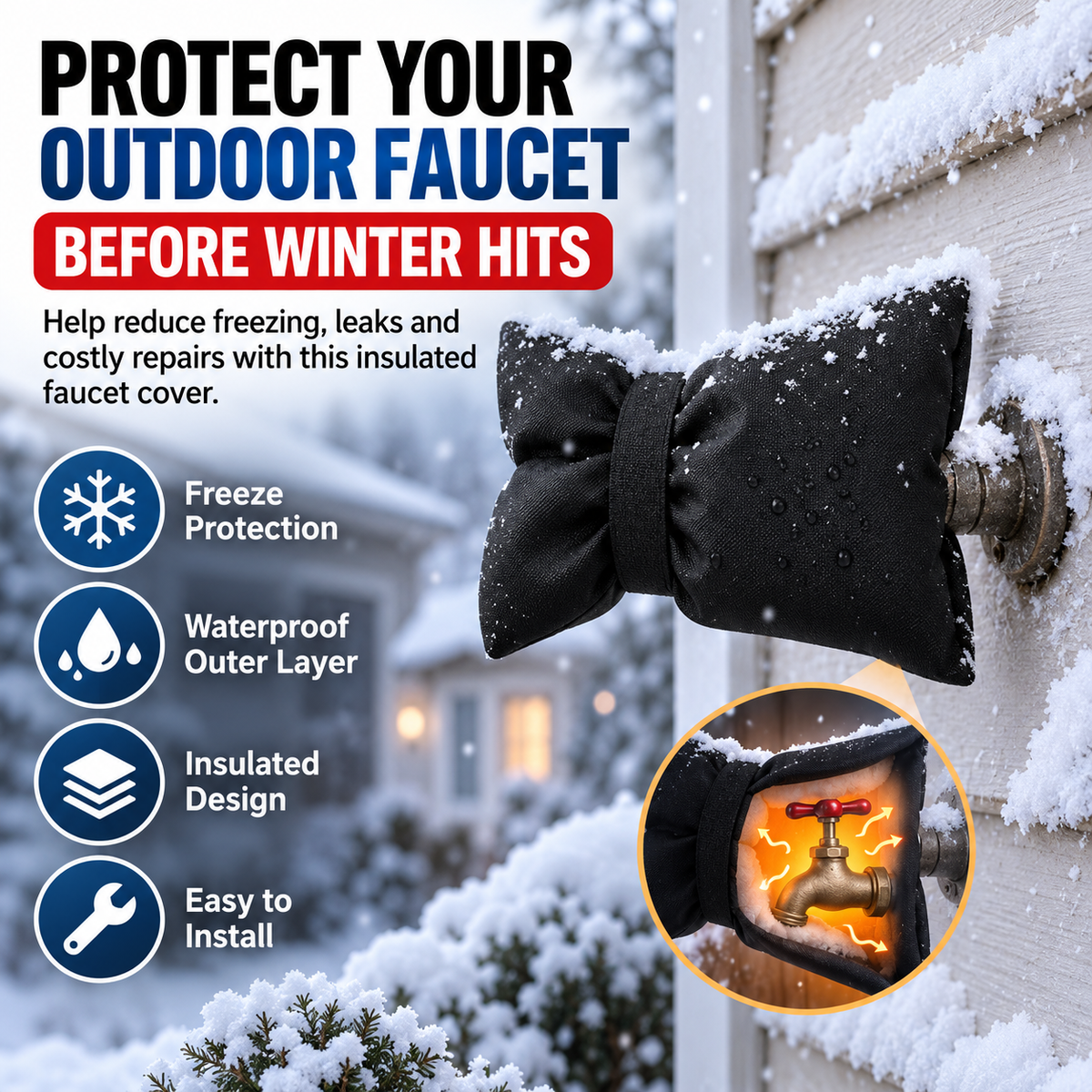 Outdoor Faucet Cover | Winter Freeze Protection Insulated Spigot Protector❄️