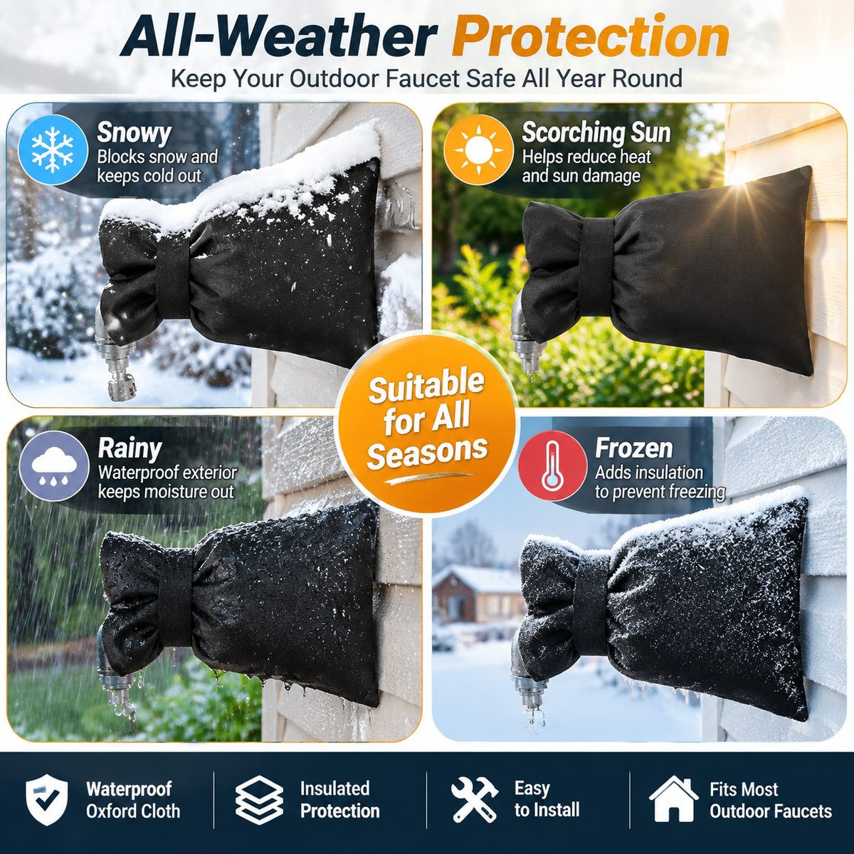 Outdoor Faucet Cover | Winter Freeze Protection Insulated Spigot Protector❄️
