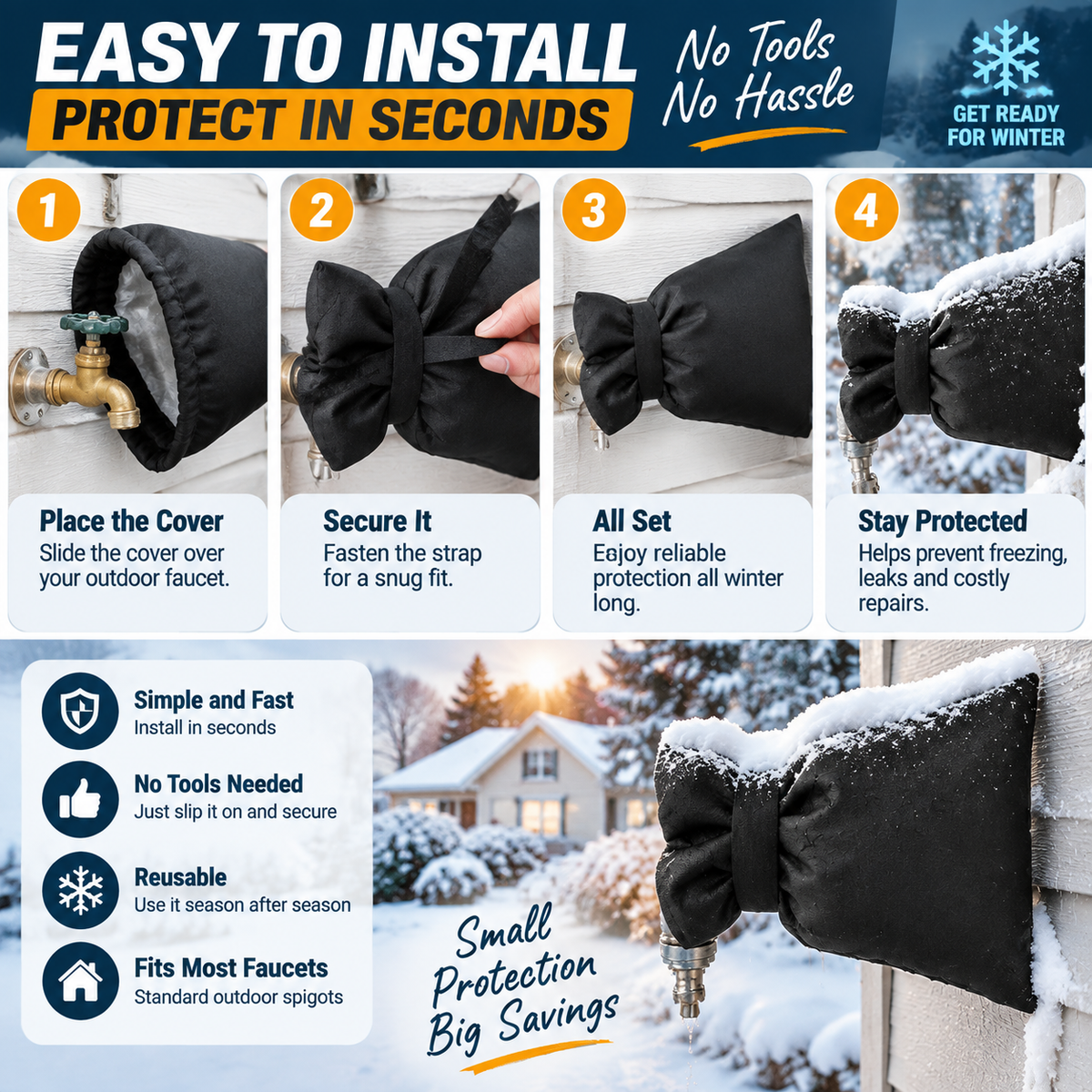 Outdoor Faucet Cover | Winter Freeze Protection Insulated Spigot Protector❄️
