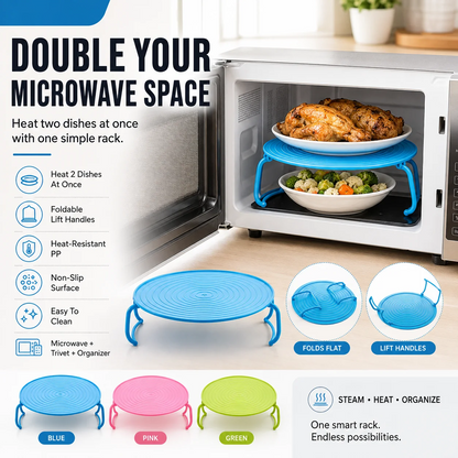 🎁 Buy 2, Get 1 FREE! 🔥 Foldable Microwave Stacking Rack 🍽️ | Save Space & Maximize Storage 🏡✨