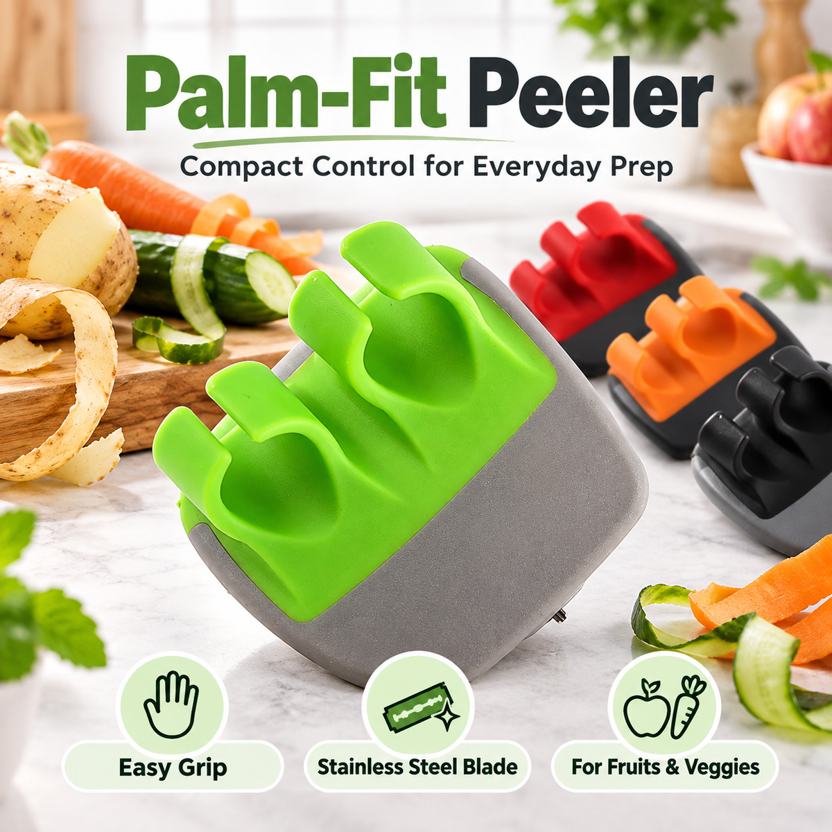 🎁 BUY 1, GET 1 FREE! | Palm-Fit Vegetable Peeler – Effortless Peeling & Comfortable Grip ✨